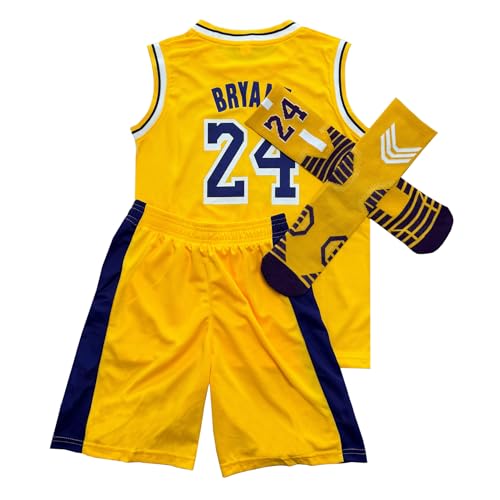 Generic Boys #24 Basketball Jerseys Outfit Tank Top Track Shorts Sport Sets Uniforms for Kids Youth Fans Gift Yellow Large