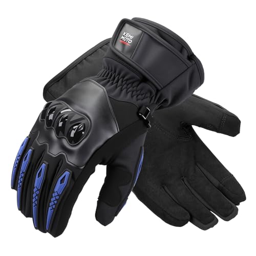KEMIMOTO Guantes Moto Invierno, Guantes Moto Hombre Impermeable & Resistente al Viento, Guantes Deportivos Hombres y Mujeres con Pantalla Táctil, para Moto, Esquí, al Aire Libre