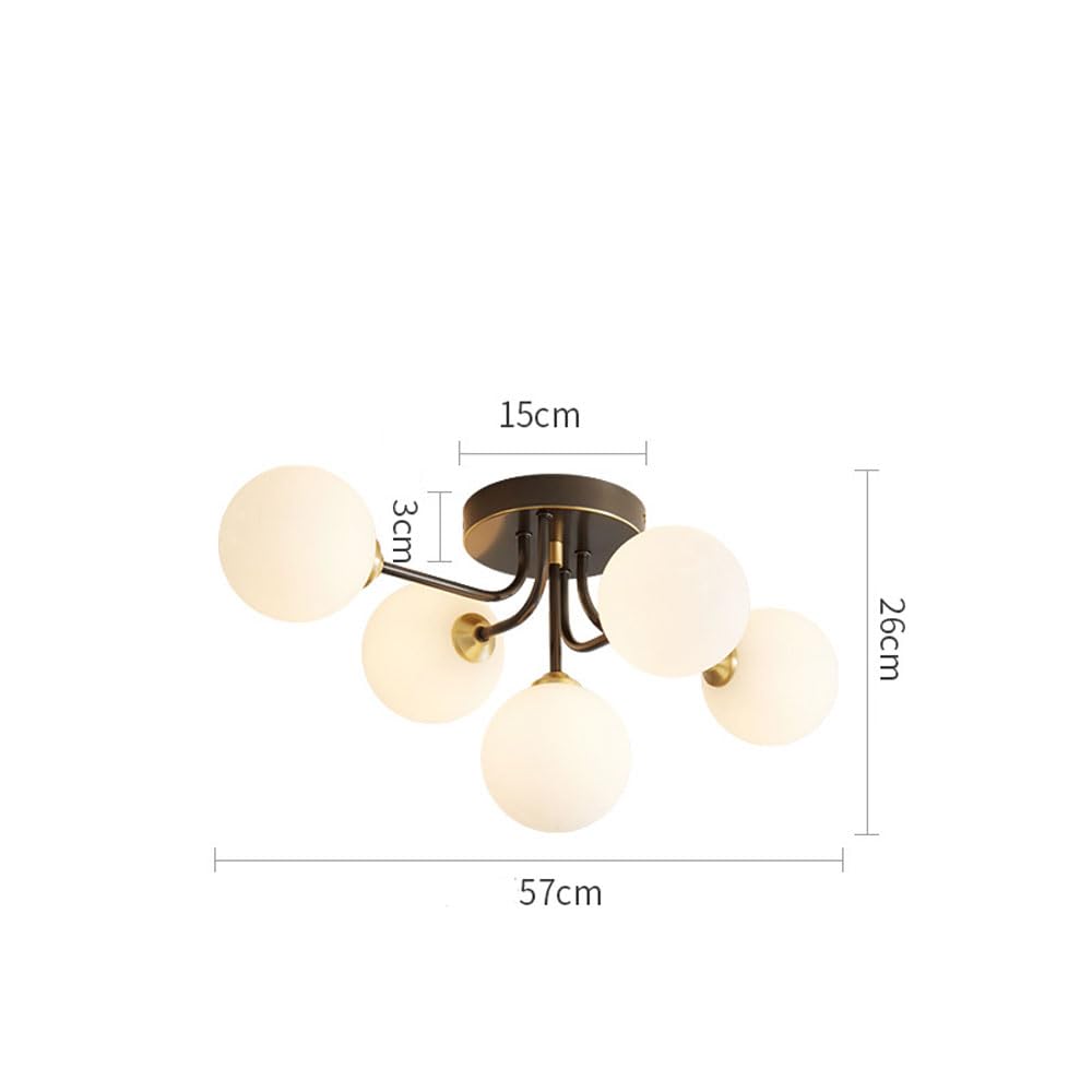 Półwpuszczana lampa sufitowa ze szkła w stylu Mid-Century Modern, 5 świateł, czarny mosiądz, styl Sputnik, SXSHEYS, oświetlenie w stylu vintage do przedpokoju.