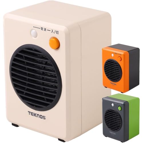 TEKNOS モバイルセラミックヒーター 300W【 小型 卓上 DCモーター搭載 】静音 ミニファンヒーター 足元ヒーター 転倒OFF機能 電気 省エネ 暖房器具 冬用 車中泊 温室 オフィス (ホワイト, 2個セット)