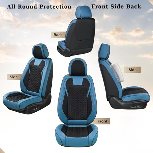 Image of Coverado Car Seat Cover Winter, Front Seat Cover, Seat Covers for Cars, 2PCS Car Seat Protector, Breathable Faux Leather Car Seat Cushion, Car Seat Protector, Blue Car Seat Covers Fit Most Vehicles