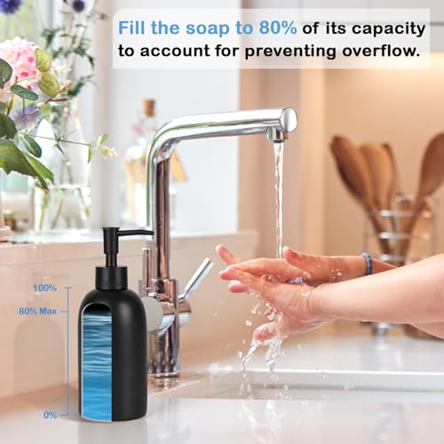 Image of Natheeph Soap Dispenser Fill Dish Soap Hand Soap for Bathroom (2PC Black) | 14OZ, Great for Bathroom /Kitchen Sink, Ceramic Soap Pump Dispenser, Refillable Shampoo, Detergent, Lotion, Shower Gel