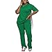 PINSV Womens Sets 2 Piece Outfits Casual Short Sleeve Top and Flare Pants Lounge Sets Tracksuit Green XXL