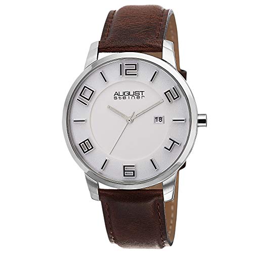 August Steiner Hommes de Cadran Rond Blanc Trois Main Mouvement à Quartz Bracelet en Acier Inoxydable Montre