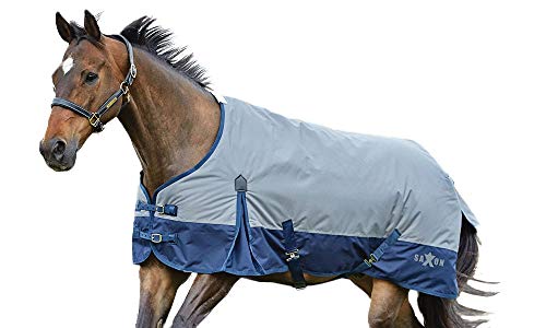 Saxon 600D Standard Neck Lite 2 Tone Turnout Sheet with Gussets, Gray/Navy, Size 75