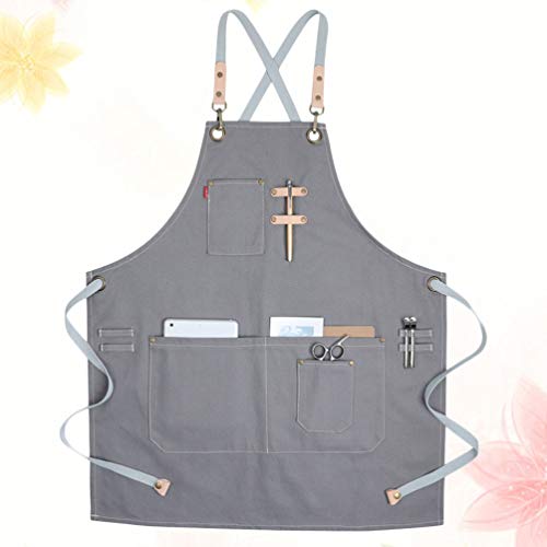 UPKOCH Delantal de Trabajo de Lona Delantal de barbero Delantal de Cocina para Hombres con Bolsillo y Anillo Colgante - Imagen 5