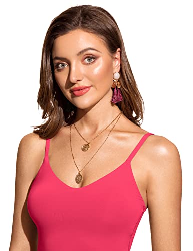 Image of CRZ YOGA V Shaped Longline Bikini Tops | Built-in Pads, A-D Cup, Cropped, Adjustable Spaghetti Straps, Swim, Bathing Suit for Women