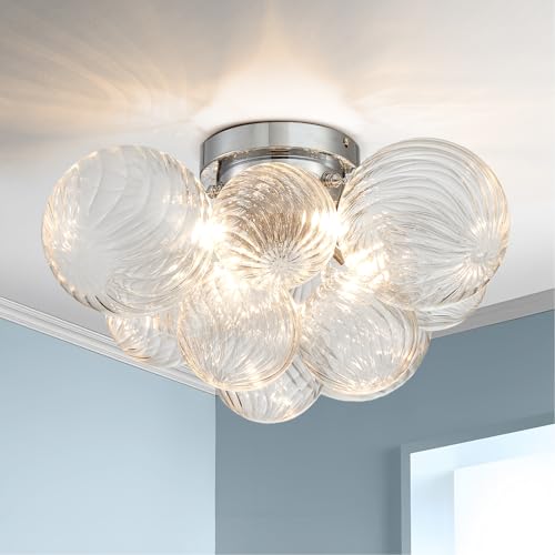 Plafonnier en verre boule de luxe et cadre chromé chic SHRINE luminaire haut de gamme