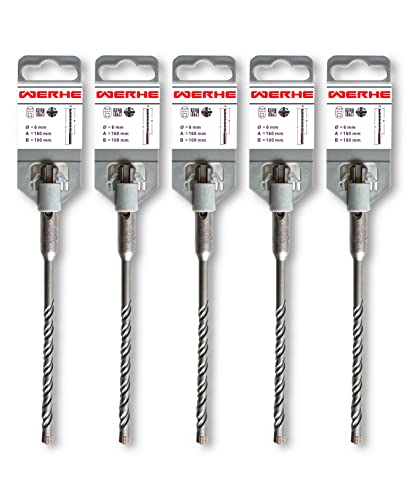 WERHE ® Professional 5 pcs. SDS Plus Concrete Drill 6 x 160 mm Hammer Stone Quadro X Quadruple Cutting Cross Cutter