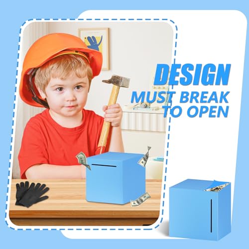 Adult Piggy Bank Money Safe for Adults Must Break to Open Piggy Bank-Stainless Steel Saving Box for Cash, DIY Sticker,Unbreakable Metal Safe Box for Everyone(4.72 inch) (Blue) - Image 4