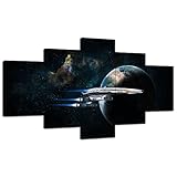 Normandy SR-2 Canvas Wall Art Outer Space Room Art Wall Decor Planet Pictures Print Posters Paintings Framed Home Living Room Bedroom Decorations 5 Pieces Ready to Hang(60''Wx32''H)