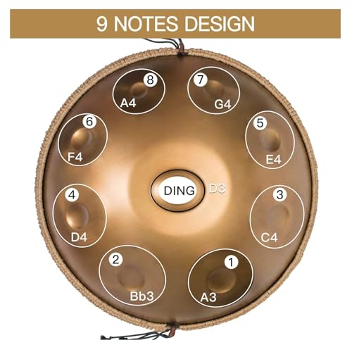 Handpan Drum Instrument, 9 Notes Hand-pan Drum Steel Tongue Drum, con bolsa para handpan y trípode, para sanación sonora, meditación personal y yoga miniatura 2