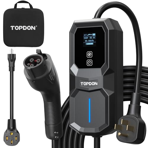 TOPDON Level 2 EV Charger, 32Amp 240V Portable Electric Vehicle Charger with 25 ft Charging Cable NEMA 14-50 Plug/NEMA 5-15 Adapter for SAE J1772 EVs, PHEVs -  EC007