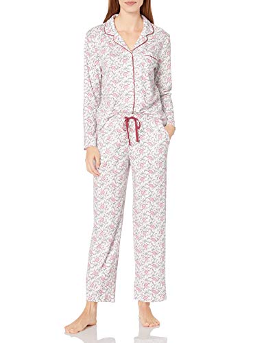 Karen Neuburger Women's Long-Sleeve Floral Girlfriend Pajama Set Pj, Lace Scroll Garnet, Medium