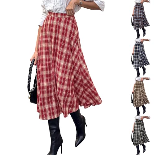 Plaid Skirts for Women A-line Elastic Waist Long Skirts Fall Outfit 2026 - image 1