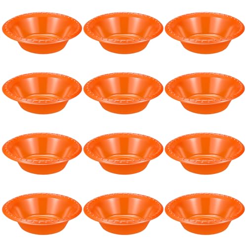yskplrkn 12 Pack 16oz Orange Disposable Plastic Bowls Dessert, Ice Cream, Salad, Soup Serving Cups for Party, Picnic, Food Snacks (Orange)