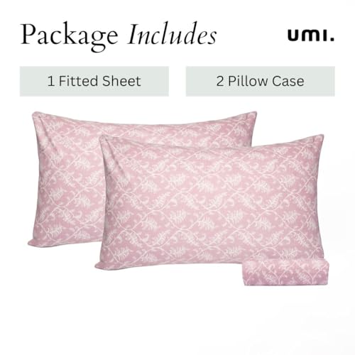 Image of Amazon Brand - Umi Cotton Elastic Fitted Bedsheet, King Size 78x72 Inches, Elastic Fit Bed Sheet, 10 Inch Deep Pocket, Soft Breathable Bedding, Durable Easy Care, with Pillow Cover-Mocha Vines