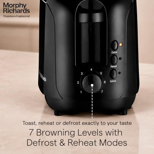 Image of Morphy Richards AT 402 1450 Watts Pop-Up Toaster | 4-Slice Automatic Pop Up Toaster With Removable Crumb Tray | 7-Levels Browning Control | Bread Centring With Wide Bread Slots | 2-Yr Warranty【Black】