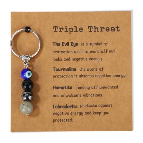 Fukaisu Evil Eye Keychain Crystal Keychain Good Luck Keychains Evil Eye Key Chain with Card Relaxation Gift Fit Women Inspirational Keychains for Friend Family Member Coworkers