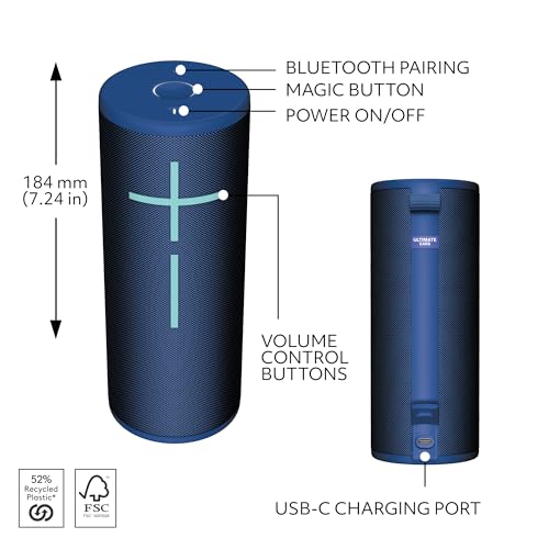 Image of Ultimate Ears Boom 4 Portable Waterproof Bluetooth Speaker with 360-Degree, Bold, Immersive, Crystal-Clear Sound, Floating Speaker with 15-Hour Battery and 147ft (45m) Range - Blue
