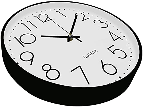 Image of TEKCOOL Plastic Digital Wall Clock 12 inch Silent Quartz Decorative Non-Ticking Classic Clock Battery Operated Round Easy to Read for Room /Home /Kitchen /Bedroom /Office /School- (White Black);