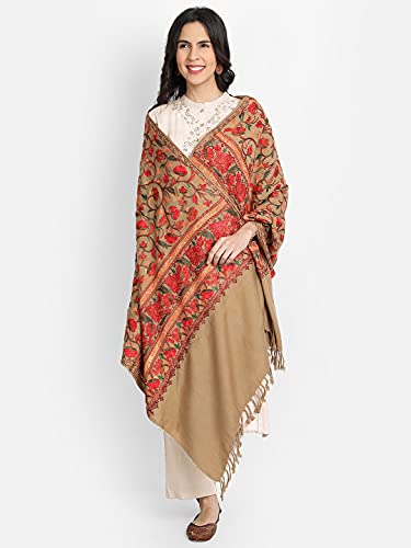 Zamour Kashmir Women Stole Scarf Wrap Shawl with Indian Embroidery Flower - 63132