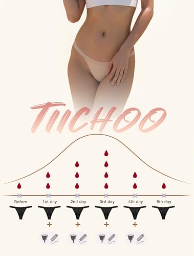 Image of TIICHOO Period Thong Underwear for Women Lace Period Panties Thong Light Absorbency Leakproof Underwear Pack of 6