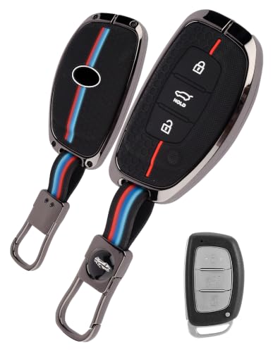 Image of Coll of Fest Luxury Metal Silicon Key Cover Compatible with Hyundai Creta i10 Grand i20 Elite i20 Active Xcent Verna 4s, Tucson Elantra Grand i10 Nios 3 Button Smart Key Glow in the Dark