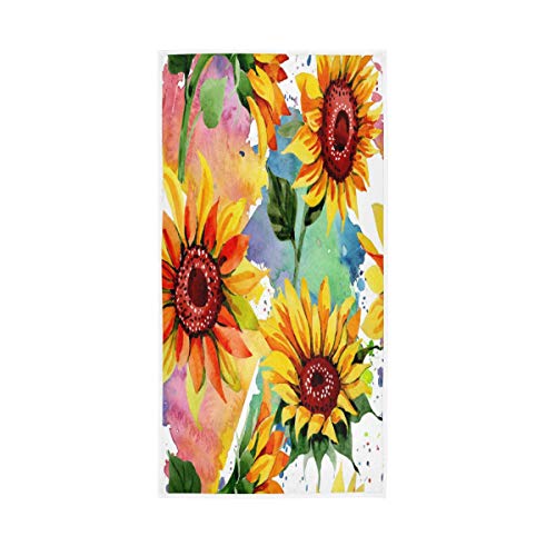 Preisvergleich Produktbild Funnyy Öl-Sonnenblumen-Gesichtshandtücher, Aquarell-Blumen-Waschlappen, weich, saugfähig, dickes Waschlappen, Mehrzweck-Handtücher für Badezimmer, Hotel, Spa, Küche, Gäste