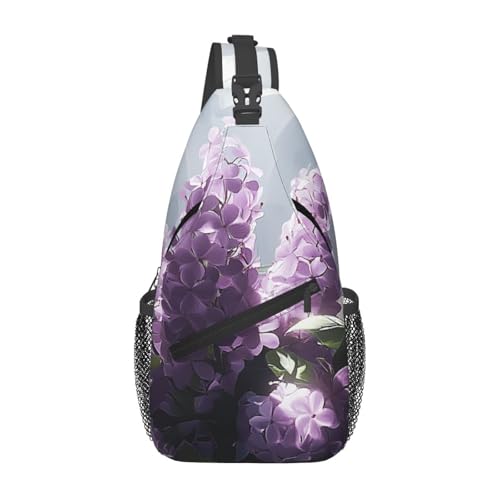 Bolso bandolera cruzado con flores violetas y patrón floral