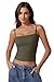 QINSEN Women Basic Spaghetti Straps Cami Shirt Summer Y2K Going Out Double Lined Sexy Tank Top Army Green S
