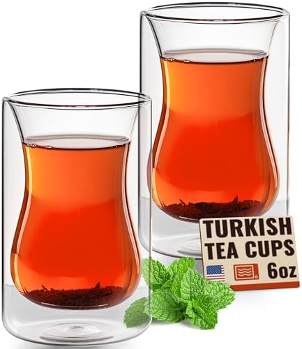 Eparé 6 oz Turkish Tea Cups Set of 2 – Heat Resistant Double Wall Turkish Tea Glass – Lightweight and Insulated Borosilicate Glasses