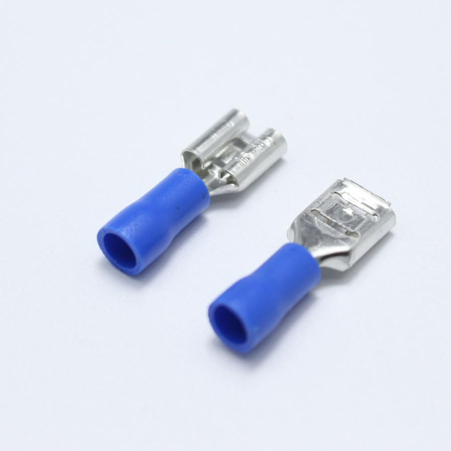 10pairs 6.3mm Spade Crimp Terminal 6.3 Male Female Pre Insulated Blue Electrical Connectors for 16-14AWG Wire /1.5-2.5mm2 Cable VUQLDHAYZ