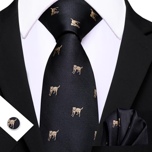 Image of Barry.Wang Man Tie Sets Skull Ties Animal Extra Long Necktie Silk Woven Handkerchief Cufflinks Festival Party Gift