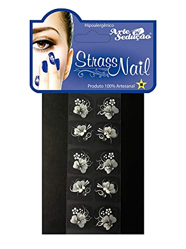 Kit 50 Adesivos Unhas Strass Nail, Artesanal 100% Feitos a mão, Branquinho, Arte Sedução