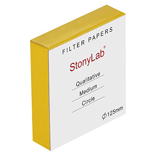 StonyLab Qualitative Filter Paper Circles, 125mm Diameter Cellulose Filter Paper with 20 Micron Particle Retention Medium Filtration Speed, Pack of 100 (125mm Diameter)