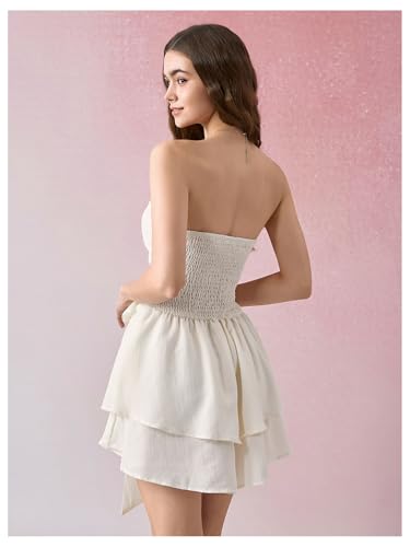 Image of Floerns Women's Layered Ruffle Strapless Tube Dress Tie Waist Cute A Line Dresses