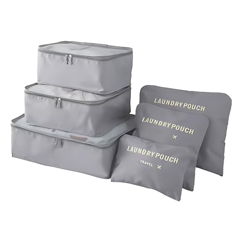 Image of UMAI 6-Piece Vacuum-Compressed Travel Toiletry Kits | Waterproof Lightweight | Cosmetics /Laundry /Socks /Shoes Organizer Pouch|Foldable Multi-functional Organizer + Pouch Packing Cubes | Grey