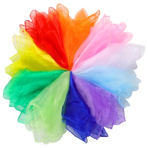 Hopton Bunte Jongliertücher, 10 Stück Chiffontücher, 60 x 60 cm Square Seidentücher, 10 Farben Bunte Tücher, Tanztücher für Kindergarten Kindershow Sensorisches Jonglieren Tanzen
