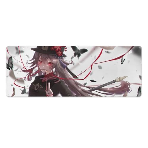 大型 萌え アニメ柄 原神 胡桃 【天然ゴム素材 エッジ周辺強化】 光学式マウス対応 精準感UP 自由操作 飾りマット デスクマット 防水防塵 滑り止め 水洗い 仕事 ゲーム 30x80cm