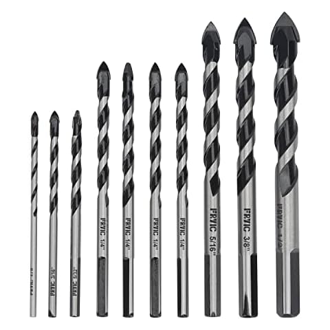 Triangular Shank Multifunction Masonry Drill Bit Set (10PCS) for Glass/Brick/Plastic/Cement/Wood/Tile/Etc, Industrial Strength Carbide Drill Bit Tip, 1/8"-1/2" by Fryic Cover