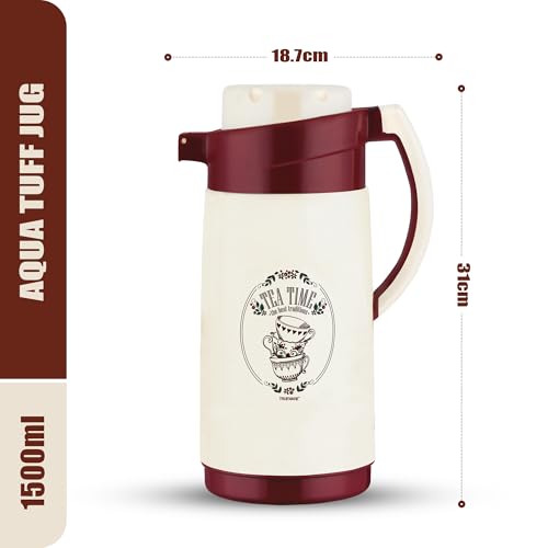 Image of Trueware Aqua Jug Insulated Flask -1500 Ml | Insulated Tea Pot Kettle Inner Steel Outer Plastic | Hot & Cold | Food Grade Plastic | Lightweight BPA-Free | Wide Mouth Design | Ideal for Office, Travel