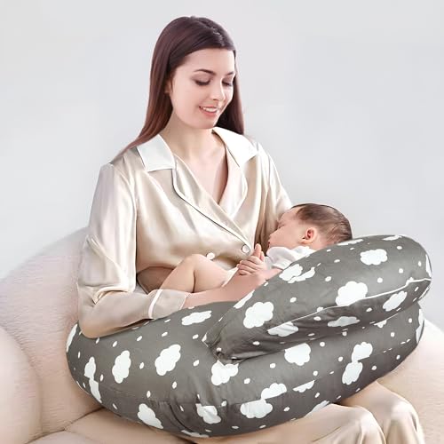 Image of PandaEar Nursing Pillow for Breastfeeding，Large Size Breastfeeding Support Pillows for Mom & Baby, Come with Adjustable Waist Strap & Removable Cotton Cover