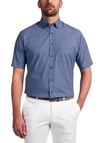 ETERNA Modern Fit Hemd Kurzarm Button Down Kragen Besatz Karo blau Größe...
