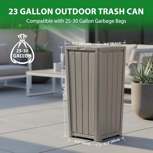 Image of 23 Gallon Outdoor Trash Can Waterproof Resin Garbage Can with Lid Outside Trash Bin for Porch Backyard, Deck, Patio, Kitchen Trash Can