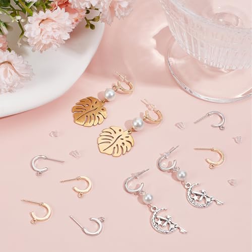 Beebeecraft 1 Box 20Pcs 2 Colors Half Hoop Earring Findings 18K Gold Plated Open Dangle C Shaped Stud Earrings with Loop 20Pcs Plastic Ear Nuts for Jewellery Making DIY Craft Gifts Accessories - Image 4