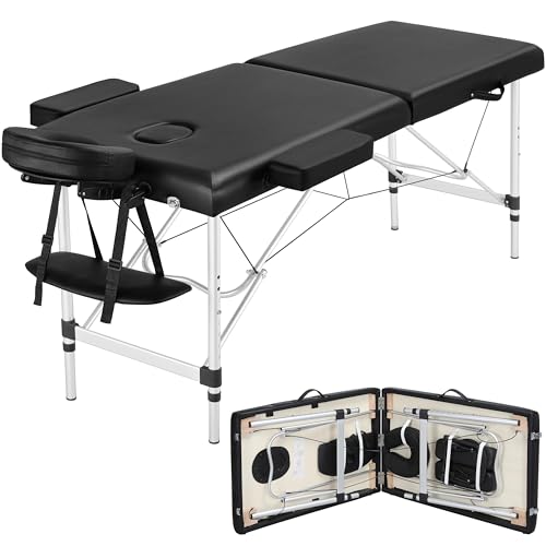 Yaheetech Massage Tables Portable Massage Bed Aluminium Height Adjustable Facial Salon Tattoo Bed with Non-Woven Bag 24 inch Width Black