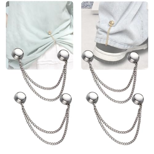 4 Pack Multi-Function Magnetic Clothing Clips, Magnetic Strength Buttons Powerful Hijab Magnets Chain Multi-Purpose Pinless Brooch for Cardigan Shawl Clothing Accessories Cuff Hem (Silver)