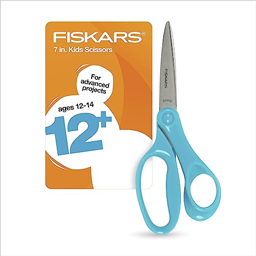 Fiskars 7 Student Scissors for Kids Ages 12-14 Scissors for School or Crafting Back to School Supplies Turquoise