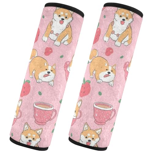 Seat Belt Covers 2 Pack Cute Dogs Fruits Car Seat Strap Covers Super Soft Pink Cup Car Seat Neck Cover for Boys Girls Adults Babies S